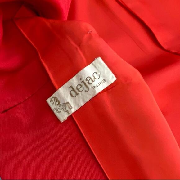 VINTAGE RED PENNY LANE COAT GOLD BUTTONS POPLIN DÉJAC PARIS STYLE LARGE - Picture 12 of 16